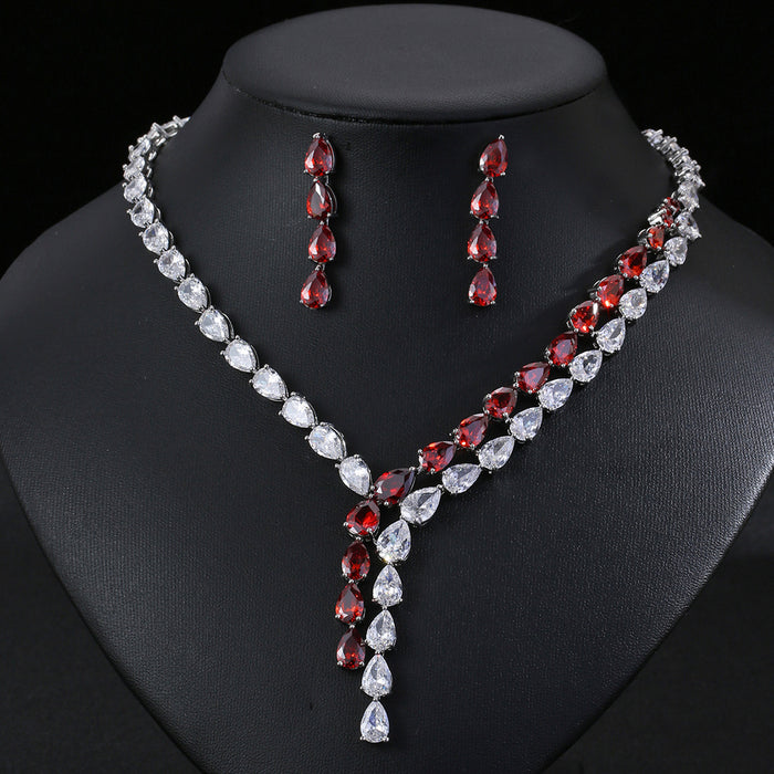 Wholesale Zircon Necklace Earrings suit Bridal Wedding Dress Jewelry First Jewelry Women' s Water Drops Accessories