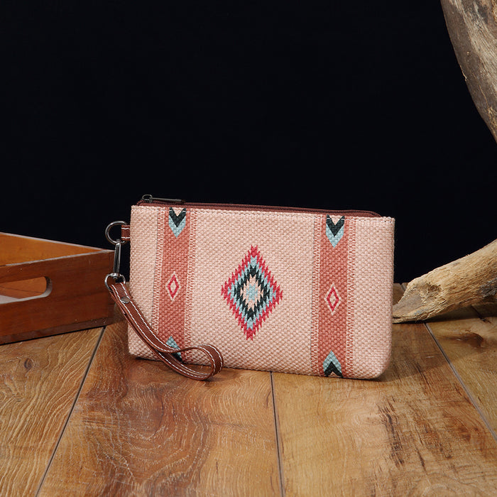 Wholesale European and American Retro Cotton and Linen Printed Western Women' s Wallet Clutch Mobile Phone Bag Bohemian Cross-Border Amazon Tk