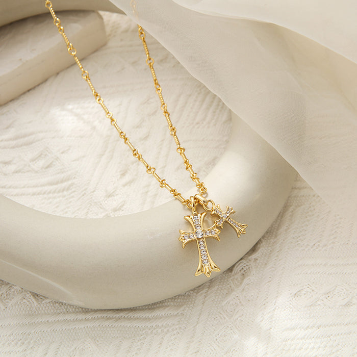 Wholesale 925 Cross Necklace Women's Gold Plated Diamond-encrusted