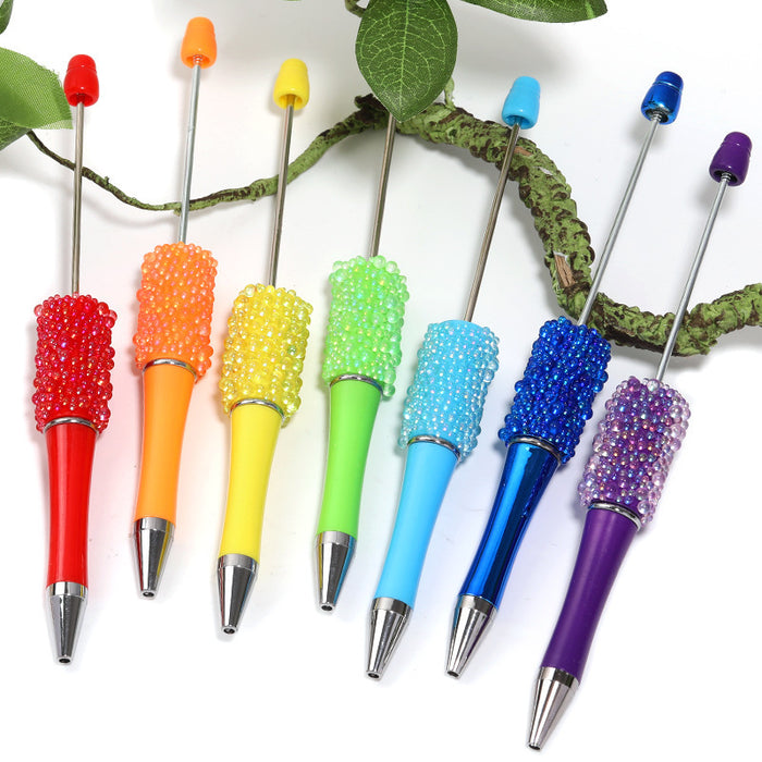 Wholesale Resin bead pen fine glitter colorful rhinestone pen handmade patch bead pen fashionable plastic ballpoint pen