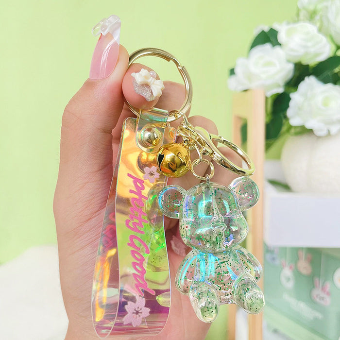 Wholesale Colorful Crystal Sitting Bear Keychain Pendant Couple Car Keychain Cute School Bag Hanging Small Gift