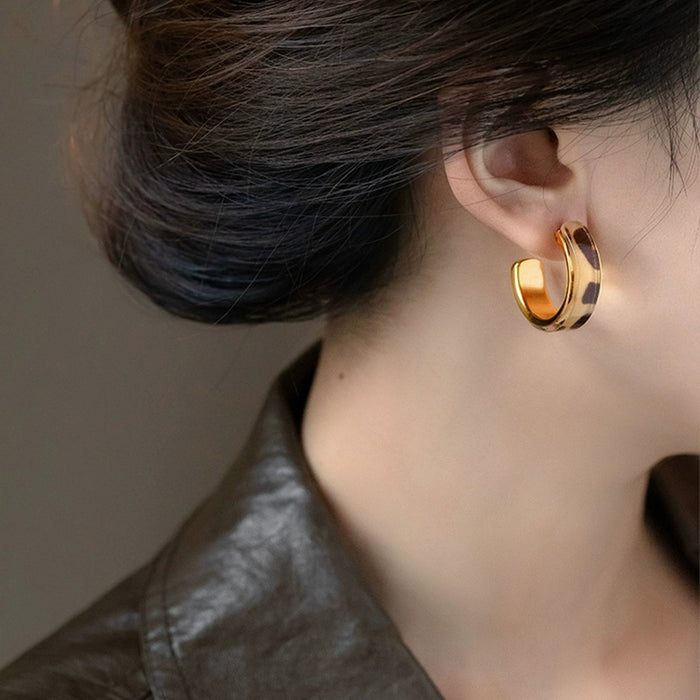 Wholesale Exaggerated Face-Slimming Leopard print Hoop Earrings