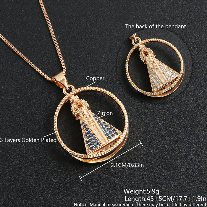 Wholesale Copper Plated 18k Real Gold Double-sided Virgin Mary Micro-inlaid Zircon Pendant Necklace JDC-NE-BaiTian011