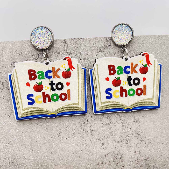 Wholesale Teacher' s Day Earrings Pencil Book Wooden Earrings Glitter Earrings
