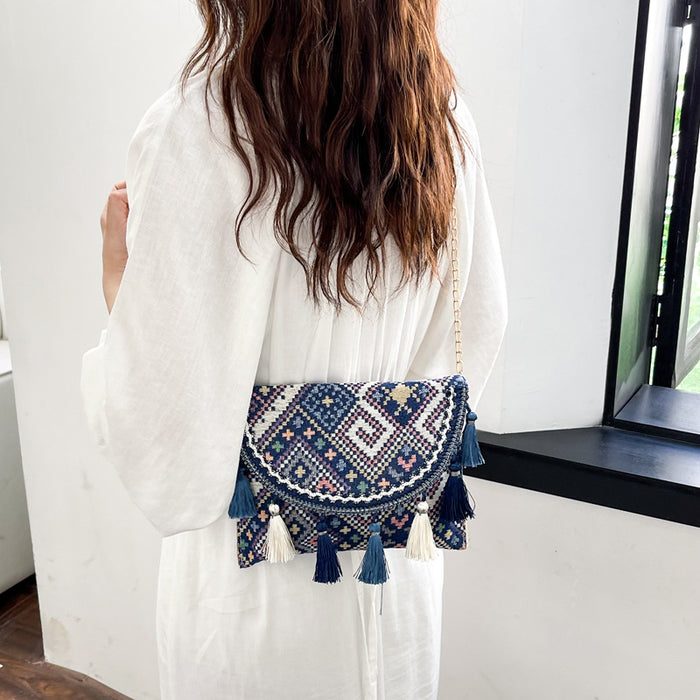 Wholesale Retro Ethnic Style Chain Woven Canvas Messenger Bag JDC-SD-Wangp006