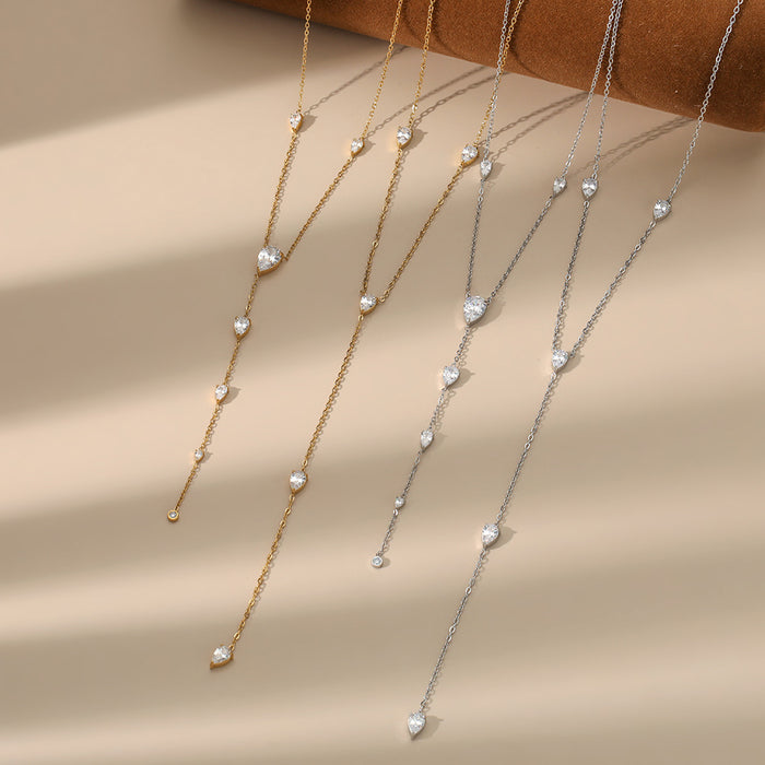 Wholesale Stainless Steel Y Shaped Necklace Gold Zircon Drop Tassel Fashion Jewelry Accessory