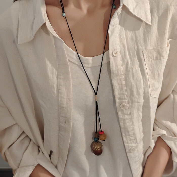 Wholesale Retro Bohemian Ethnic Style Leaf Long Cut Out Geometric Clavicle Chain Zen Style Versatile Personalized Sweater Chain