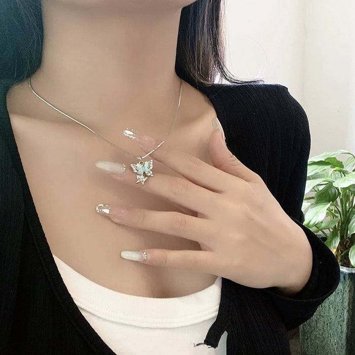 Wholesale Laser iridescent butterfly zircon necklace, light luxury, niche fashion, new accessories