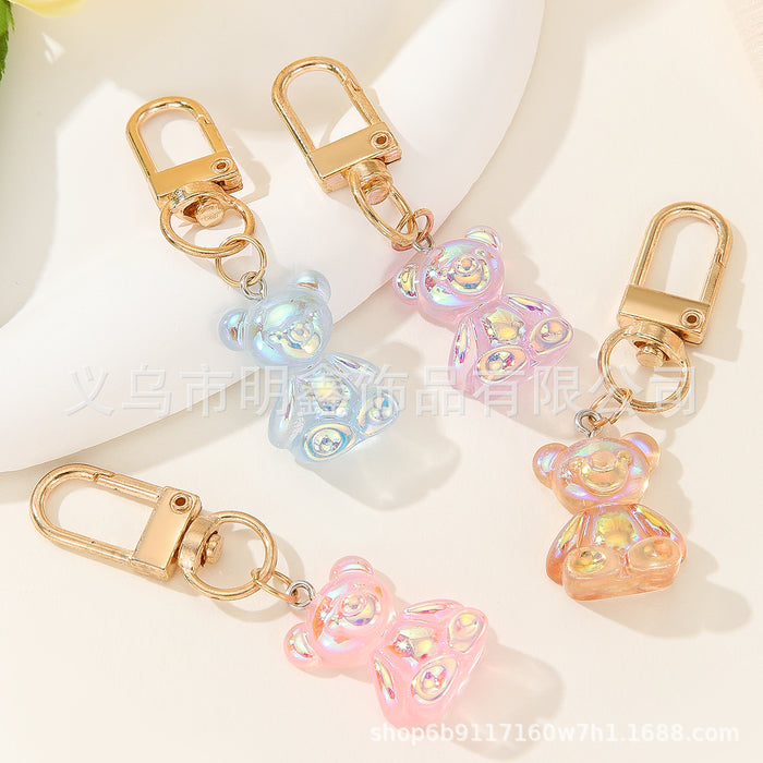 Wholesale A pack of 4 PCS Cute Cartoon AB Colorful Transparent Resin Bear Keychains