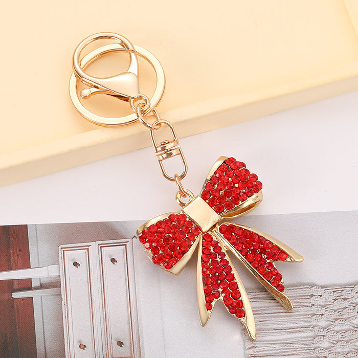 Wholesale Zinc Alloy Red Bow Rhinestone Keychain Fashion Bag Charm Car Key Accessory MOQ≥2