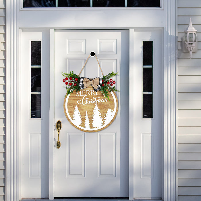 Wholesale Christmas  wooden door hanging Christmas home decoration simulation grass bow welcome wooden sign
