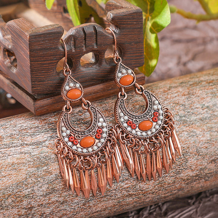 Wholesale 2pcs Bohemian Vintage Flower Tassel Elegant Earrings