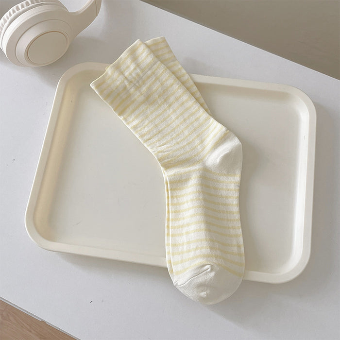 Wholesale Cream striped socks, medium socks, thin cotton socks, sports stockings