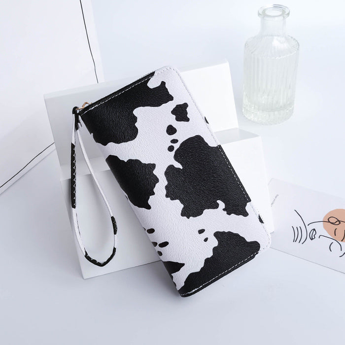 Wholesale Fashion Versatile Cow Pattern Women's Wallet PU Long Zipper Wallet Handbag Wallet Wallet Clip JDC-WT-QJR006