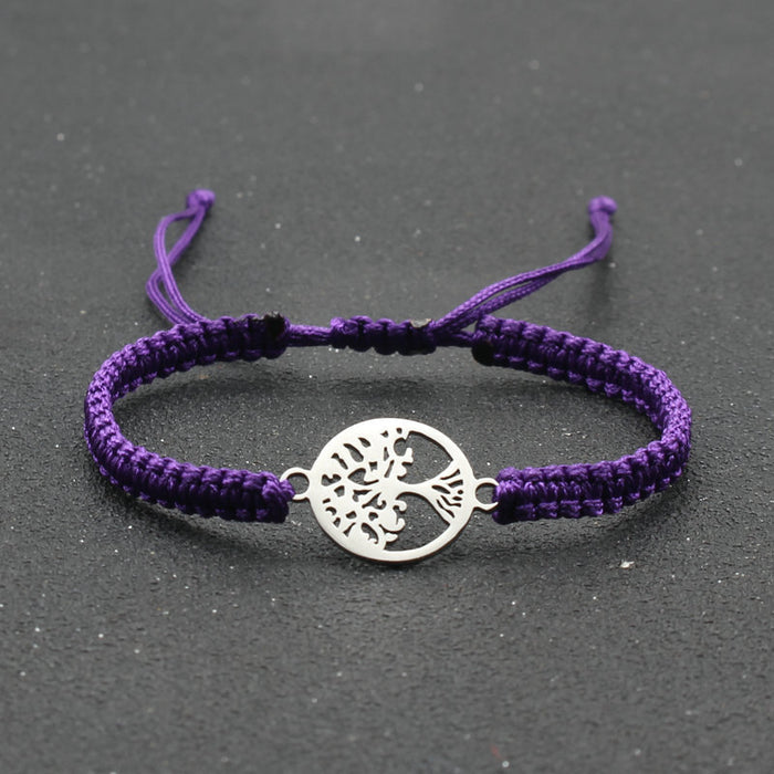 Wholesale jewelry round stainless steel tree of life bracelet hand-woven red rope bracelet