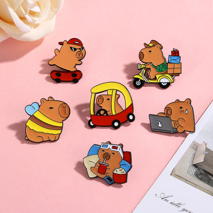 Wholesale Cute Animal Capybara Bag Casual Style Sweet Decorative Alloy Paint Badge