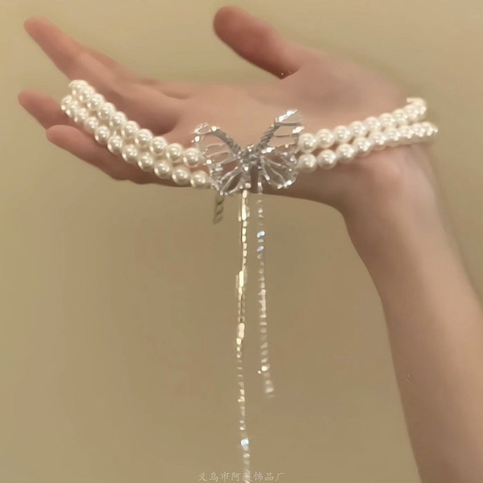 Wholesale Butterfly Beaded Double Layer Choker Necklace Trendy Fairy Jewelry Accessory