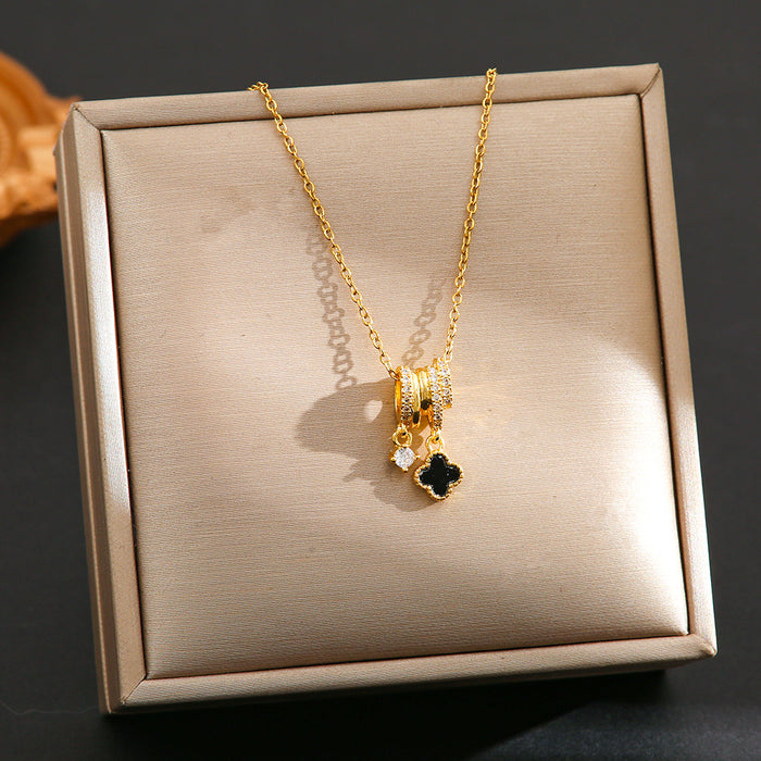 Wholesale Four leaf clover pendant necklace, high-end, light luxury, simple, versatile, micro inlaid zircon titanium steel lock chain