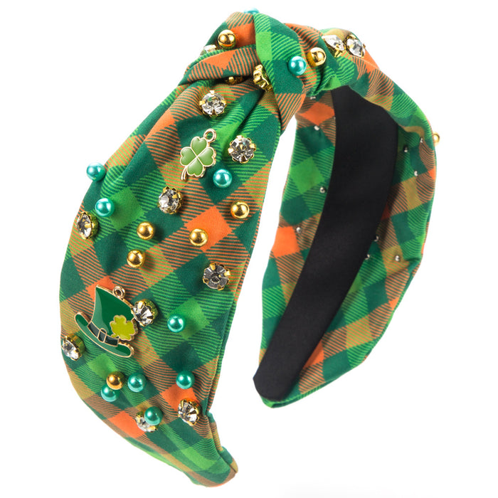 Wholesale St.  Patrick' s Day vintage classic green headband with rhinestones