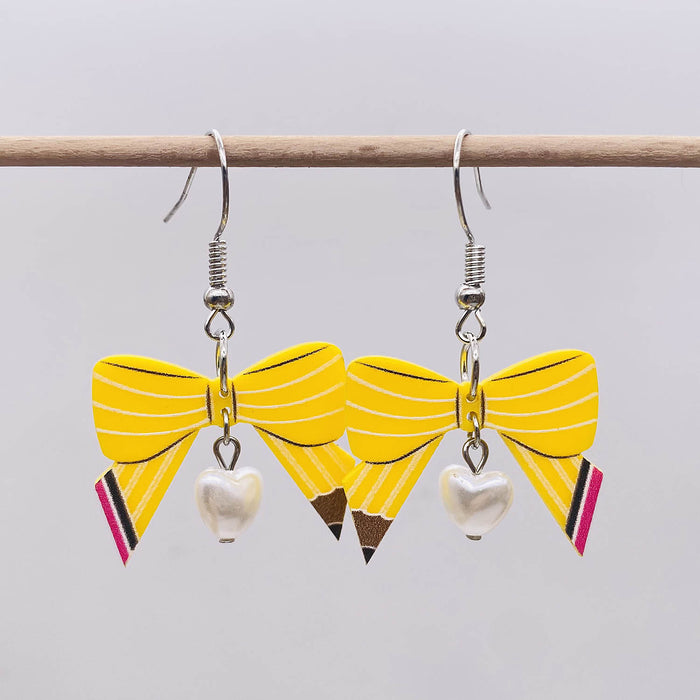 Wholesale Teacher's Day Graduation Season  Pencil Shape Bowknot Acrylic Earrings JDC-ES-Susheng005