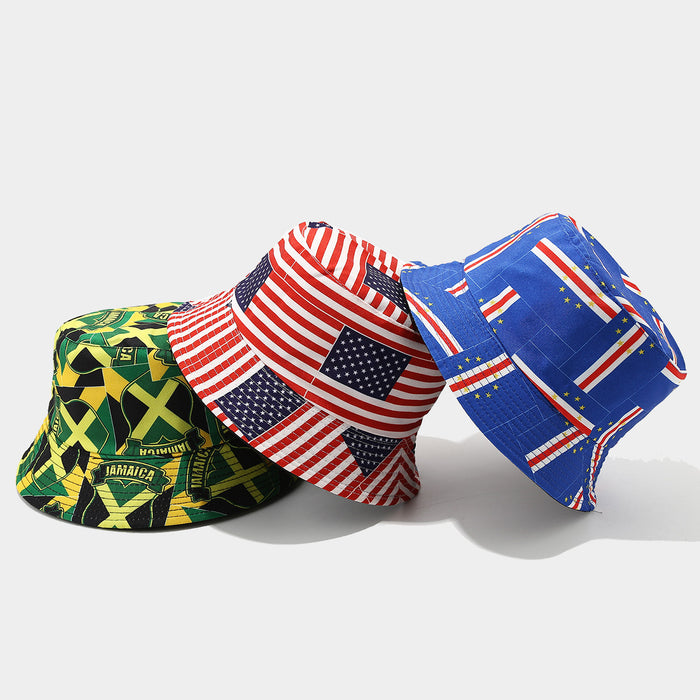 Wholesale Summer World Cup National Flags Pattern Double-Sided Bucket Fashionhat for Men and Women