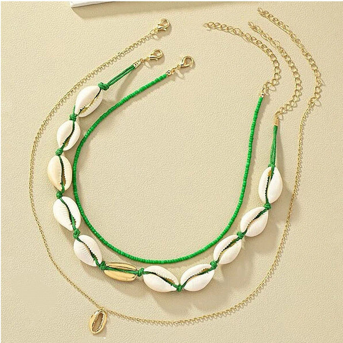 Wholesale Multi layer shell necklace, women's fashionable rice bead necklace, collarbone chain set