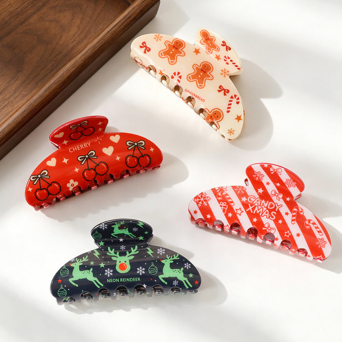 Wholesale PVC Christmas Claw Hair Clip Gingerbread Man Reindeer Design Women Everyday Styling Gift