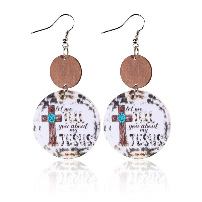 Wholesale Thanksgiving Pumpkin Western Leopard Print Sunflower Eyes Round Leather Wood Block Earrings