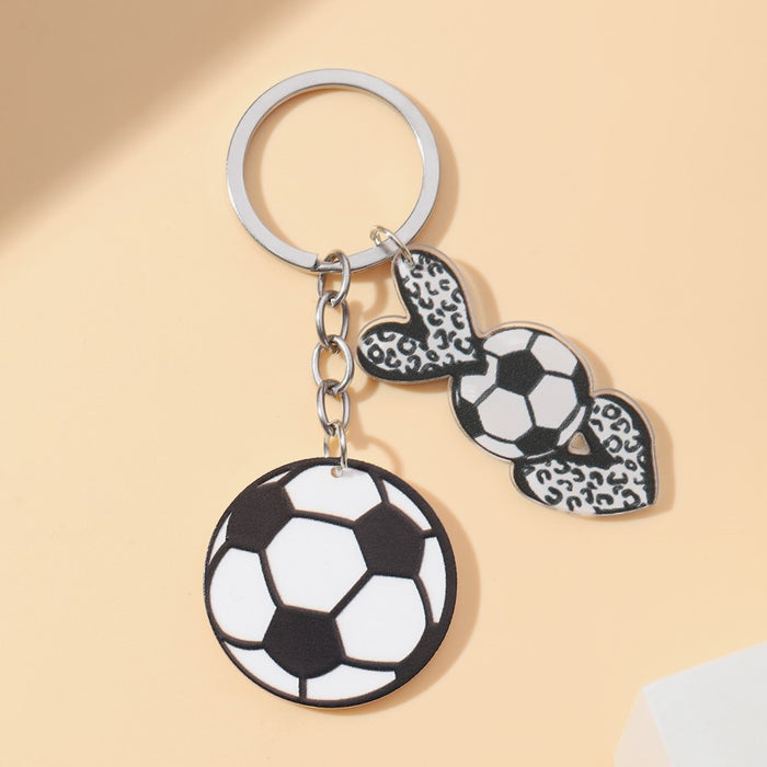 Wholesale Acrylic Leopard Print Love Sports Ball Keychain JDC-KC-RongRui051