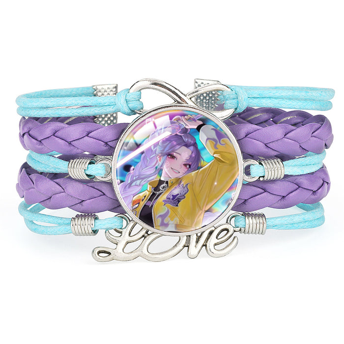 Wholesale KPOP Color Block Multi-Layer Braided Adjustable Bracelet