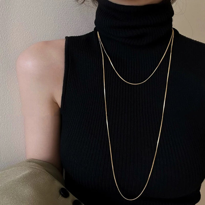 Wholesale  All-match Double-layer Gold Color Chain Long Snake Bone Chain Necklace sweater Chain