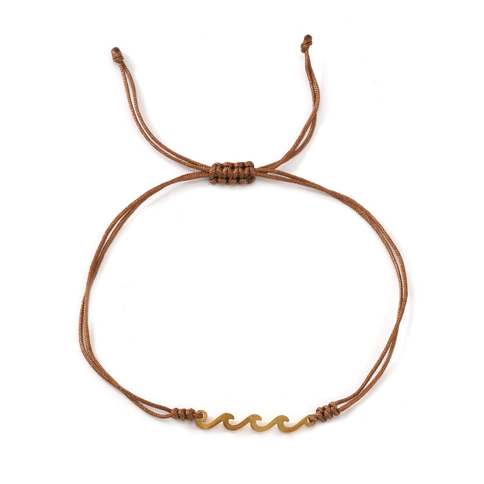 Wholesale Trendy Summer Resort Layered Bracelet In Blue Handmade Tiger Eye Stone With Metal Wave Unisex Gift