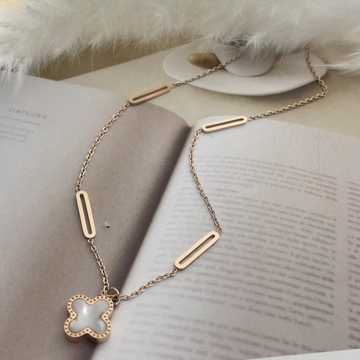 Wholesale 2PCS Titanium Steel Rose Gold Four Leaf Clover Pendant Necklace JDC-NE-XinLong007