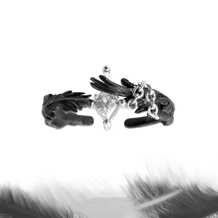 Wholesale White Dove and Crow Love Story Ring Feather Wings Couple Rings