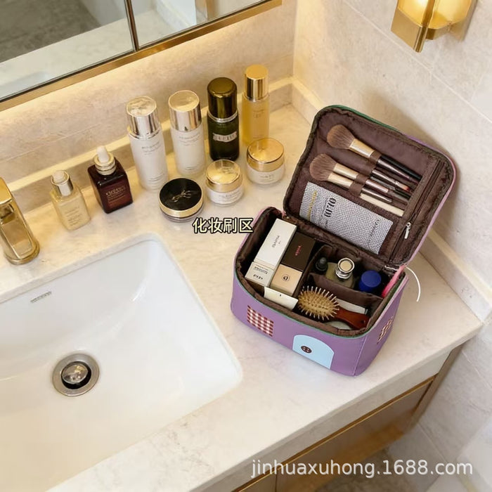 Wholesale Solid Color Leather Cosmetic Bag with Large Capacity Accessory MOQ≥2