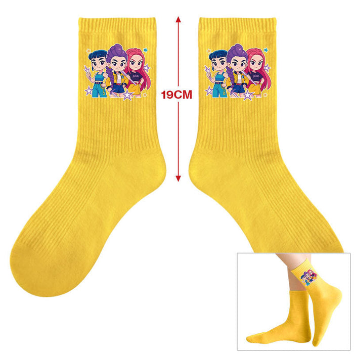 Wholesale Kpop Cute cartoon-themed printed colorful mid-calf socks