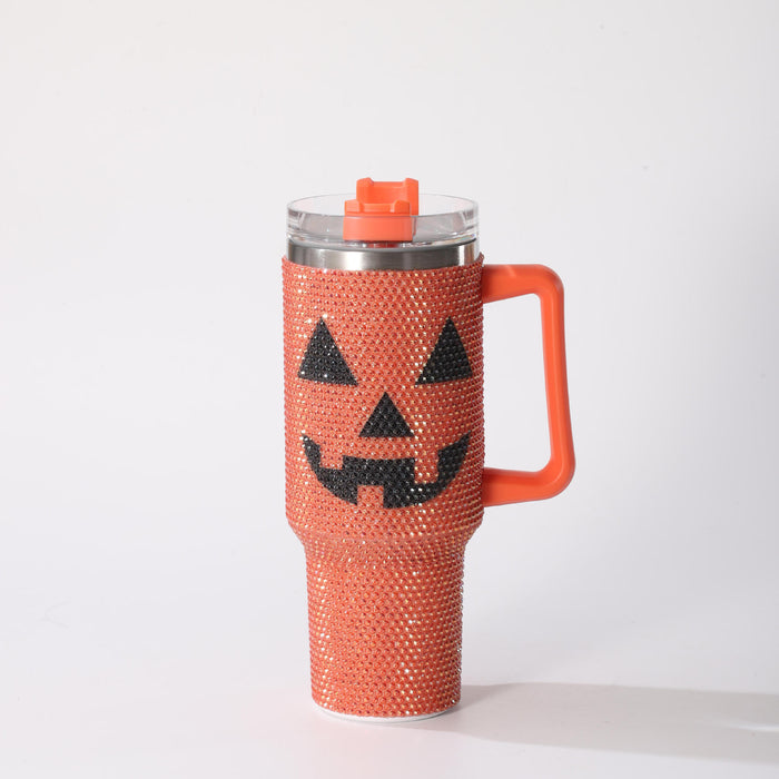 Wholesale 304 Stainless Steel  Pumpkin Face Rhinestone Vacuum Insulated Cup 40oz