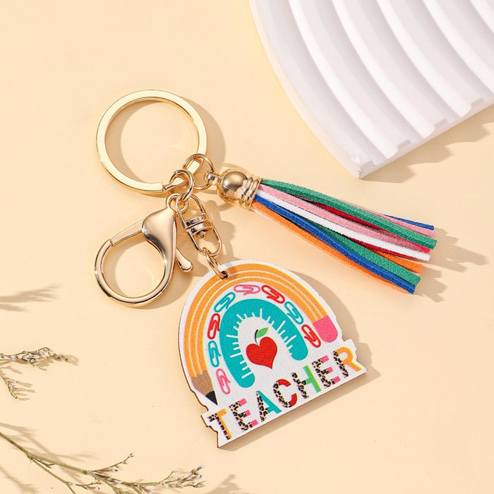 Wholesale Graduation Season Rainbow Wooden Tassel Keychain JDC-KC-RongRui076