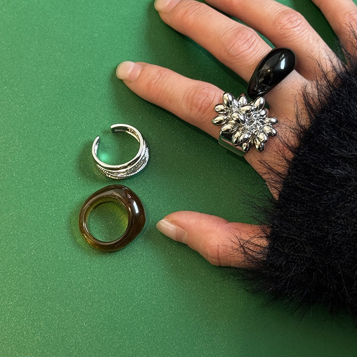 Wholesale Cold style retro open ring with resin layering, niche high-end feeling, simple and versatile index finger ring