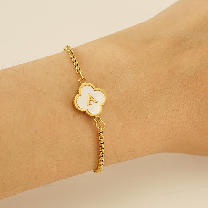 Wholesale Stainless Steel Seashell Four-Leaf Clover Letter Bracelet