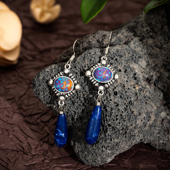 Wholesale Artistic retro style geometric earrings, natural stone antique women's earrings