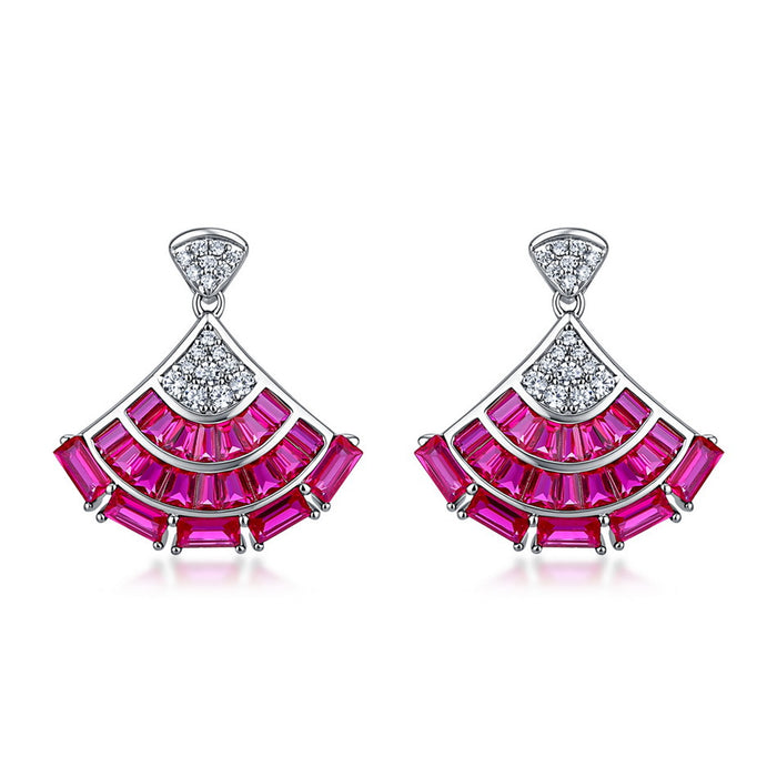 Wholesale S925 sterling silver stud earrings with zirconium accents and diamond embellishments,  fan-shaped luxury earrings,  available for wholesale.