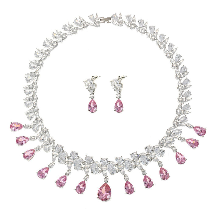 Wholesale Zircon Necklace Earrings suit Jewelry Full Diamond Water Drops Festival Wear