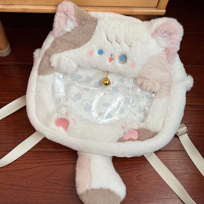 Wholesale Cartoon Plush Cute Cat Backpack Bag Transparent Small