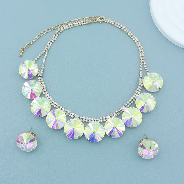 Wholesale jewelry suit  AB diamond round exaggerated necklace earrings