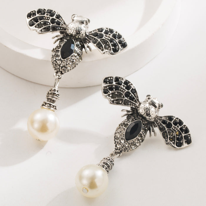 Wholesale Vintage Bee Pearl Drop Earrings Alloy Electroplated Fashion Jewelry Accessory