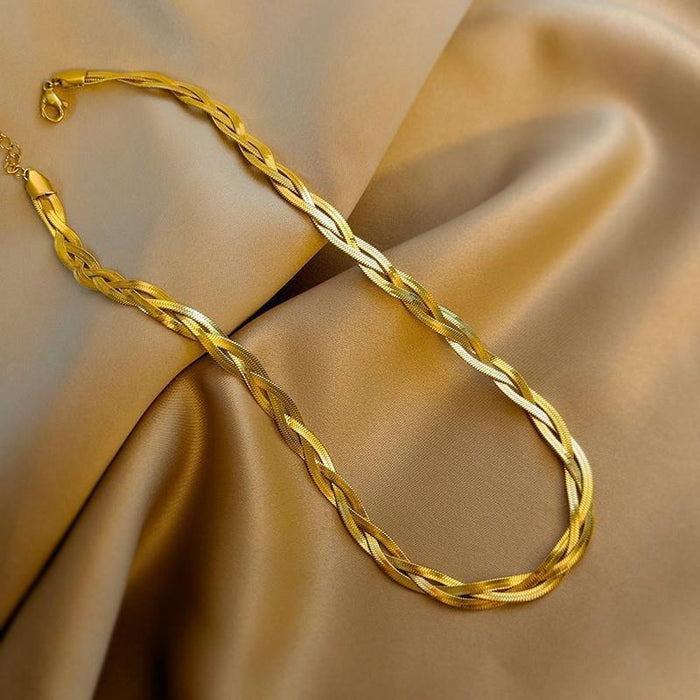 Wholesale Personality Trendy Cold Wind Wide Flat Thin Stacked Collarbone Necklace Titanium Steel