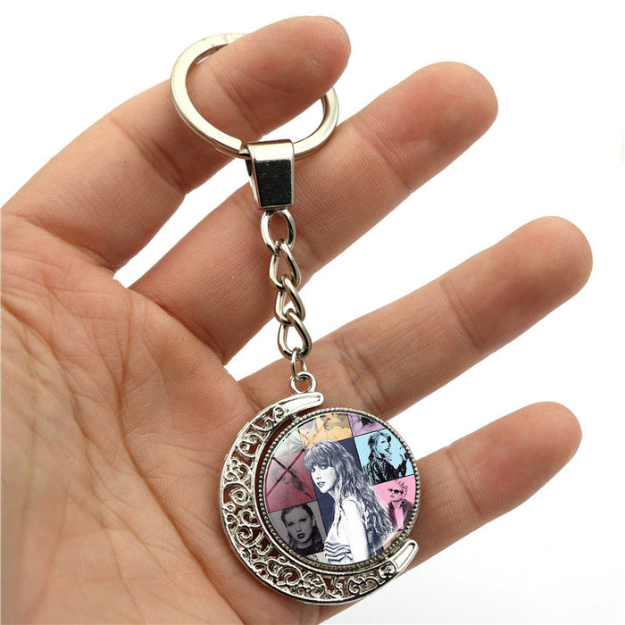 Wholesale Crystal Glass Rotating Moon Pendant Keychains JDC-KC-HengX021