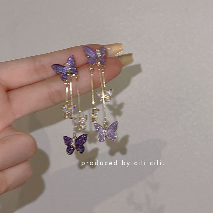 Wholesale Butterfly earrings, light luxury temperament, simple and long tassel earrings
