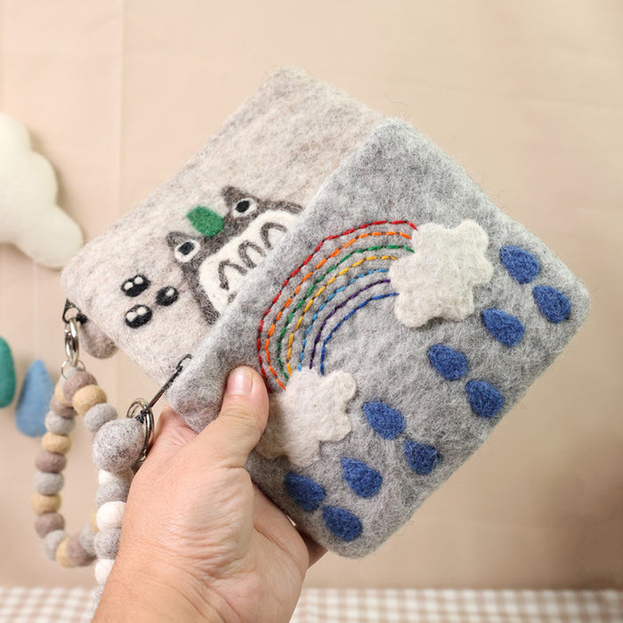 Wholesale  cartoon wool felt coin purse mobile phone bag card holder cartoon cloud  bag storage